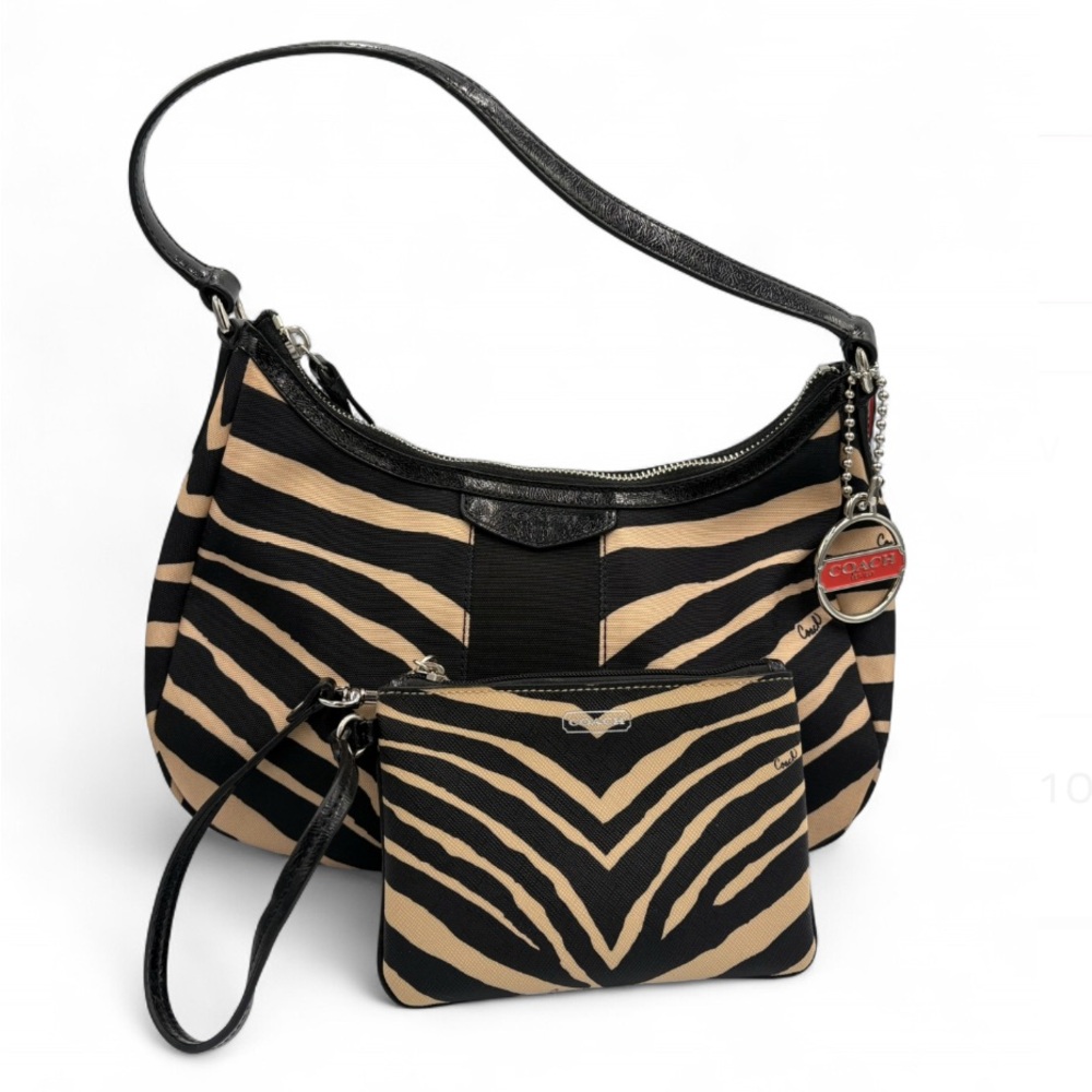 Coach Y2K Zebra Print Bag with Matching Wristlet, style #F27386